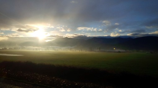 Low cloud over the farms of the Fraser Valley
